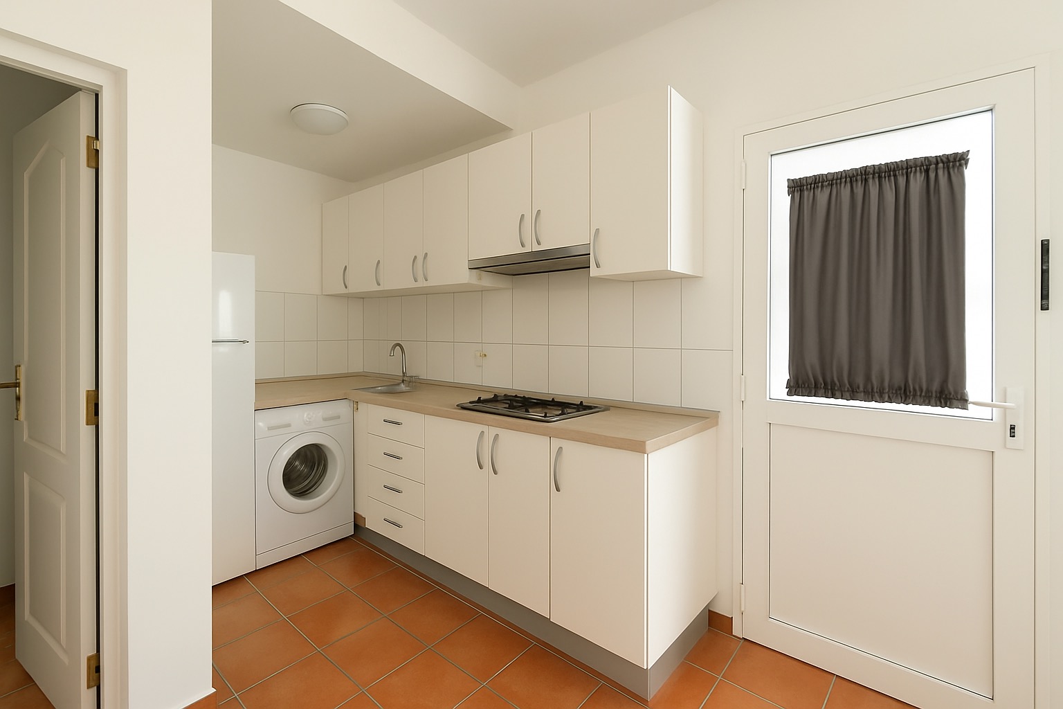 Moderne weiße Küche mit Waschmaschine