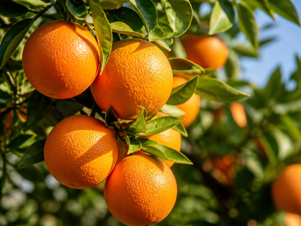 Reife Orangen am Baum der Öko-Finca